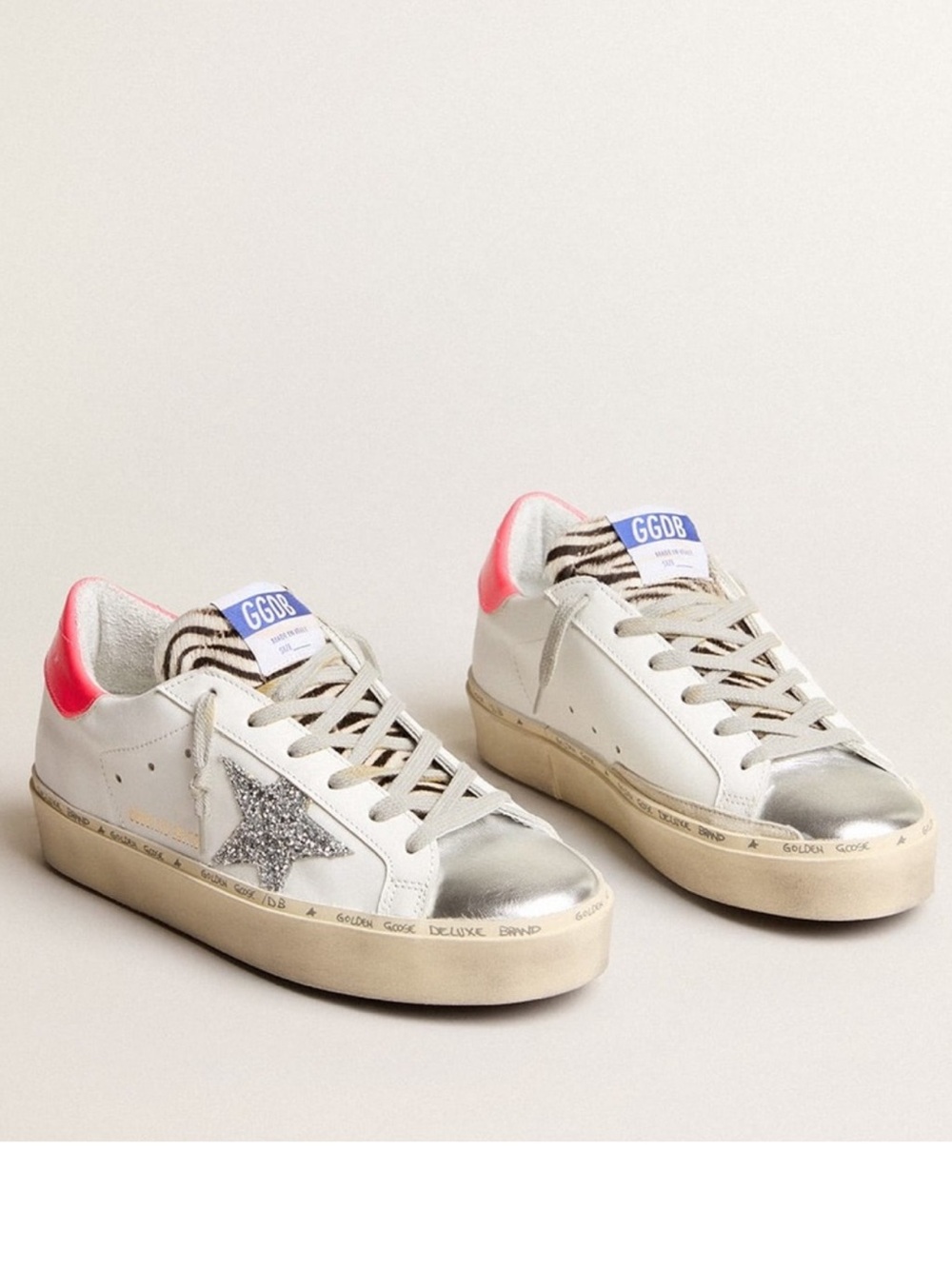 Golden Goose LTD White Leather Superstar Sneakers with Silver Star and Pink Heel